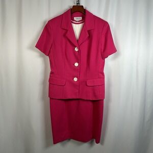 VTG Talbots Petite Size 8P Skirt Suit 2 Piece Pink & White 100% Cotton USA‎ Made